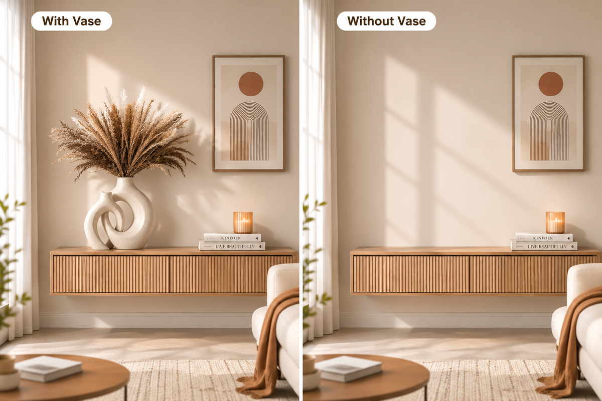 LUPMI ceramic vase set styled in a living room