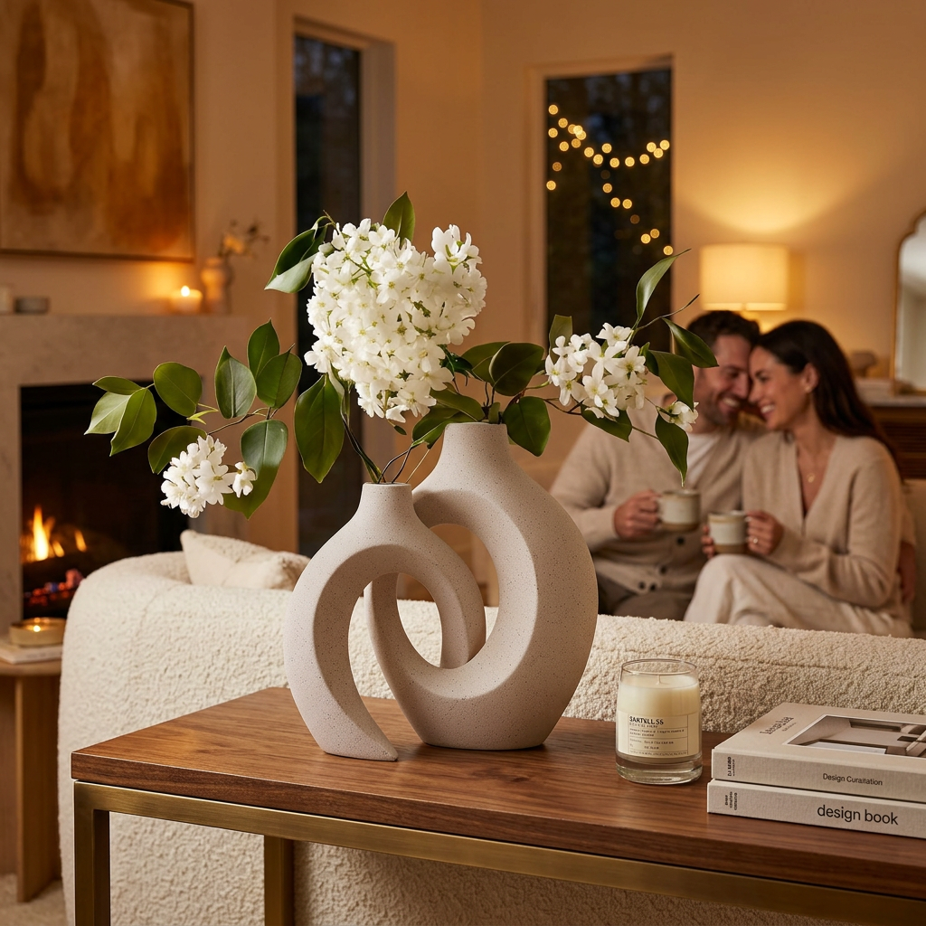 Modern Ceramic Vase Set – Minimalist Decorative Vase for Living Room, Bedroom, Dining Table & Office