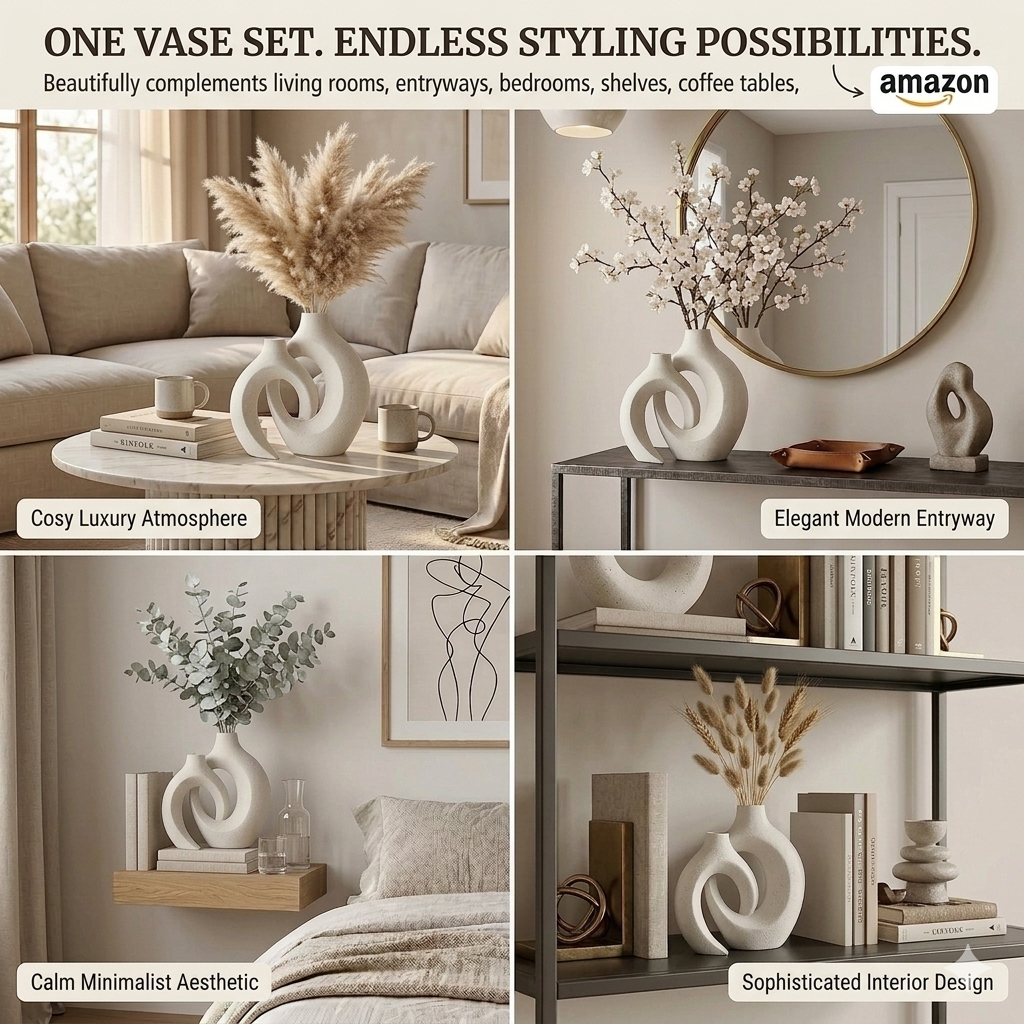 Modern Ceramic Vase Set – Minimalist Decorative Vase for Living Room, Bedroom, Dining Table & Office